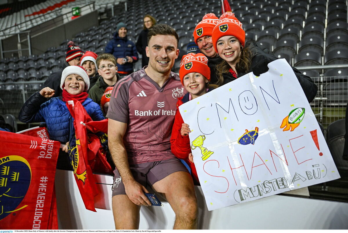 Shane Daly of Munster with family after the Investec Champions Cup match between Munster and Gloucester at SuperValu Páirc Ui Chaoimh. Picture: David Fitzgerald/Sportsfile