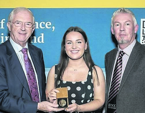 At a UCC awards ceremony for graduates of the Bachelor of Agricultural Science were FBD Trust chairman Michael Berkery, Carrigaline’s Sarah Cussen receiving the FBD Student of the Year Award, and Prof Frank Buckley, the head of agricultural science and academic director of the agricultural science degree programme at UCC.	Picture: O’Gorman Photography
                    