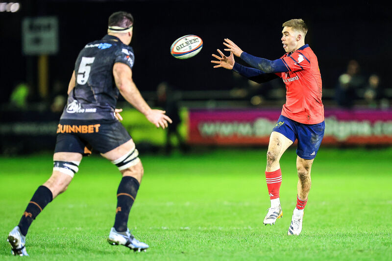 Jack Crowley of Munster makes a pass. Picture: INPHO/Geraint Nicholas Jack Crowley of Munster makes a pass. Picture: INPHO/Geraint Nicholas
