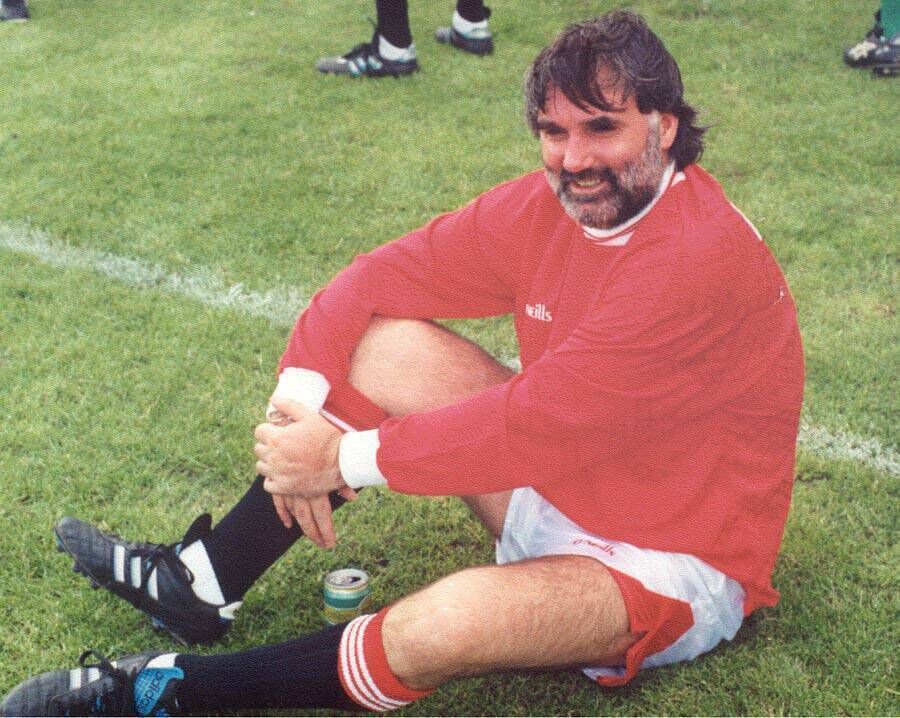 George Best relaxing during an exhibition match in the 1980s.