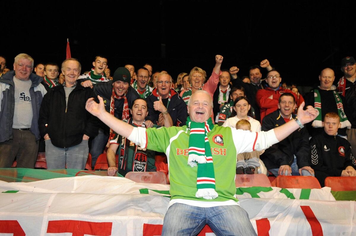 Cork City fan Bertie Stark celebrates the title-winning game against Shelbourne in 2011. Picture: Eddie O'Hare