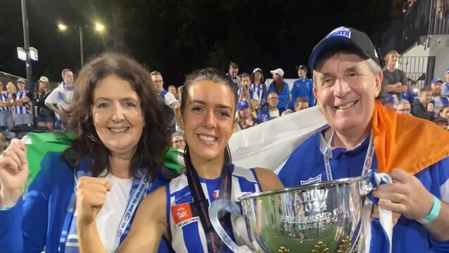 <p>Erika O'Shea with her family on the night she won the Australian AFLW Grand Final </p>