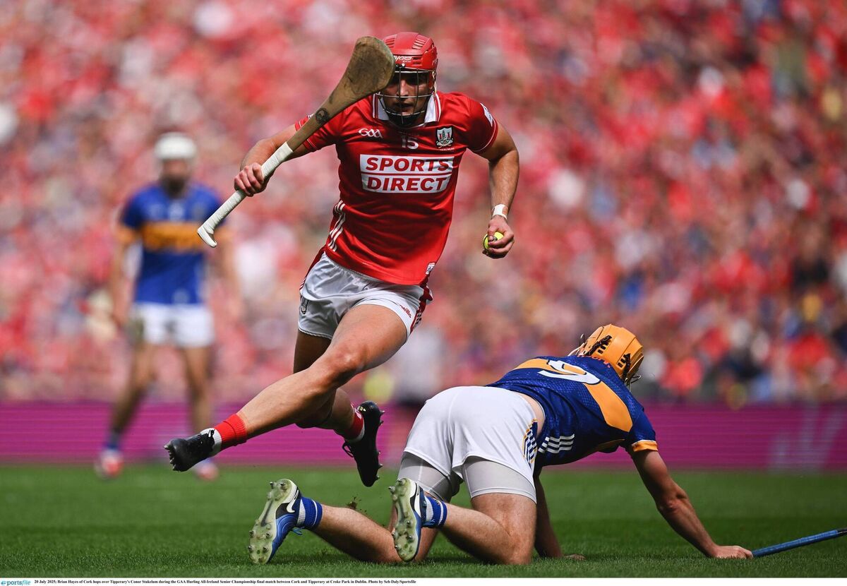 Brian Hayes of Cork hops over Tipperary's Conor Stakelum at Croke Park. Picture: Seb Daly/Sportsfile Brian Hayes of Cork hops over Tipperary's Conor Stakelum at Croke Park. Picture: Seb Daly/Sportsfile