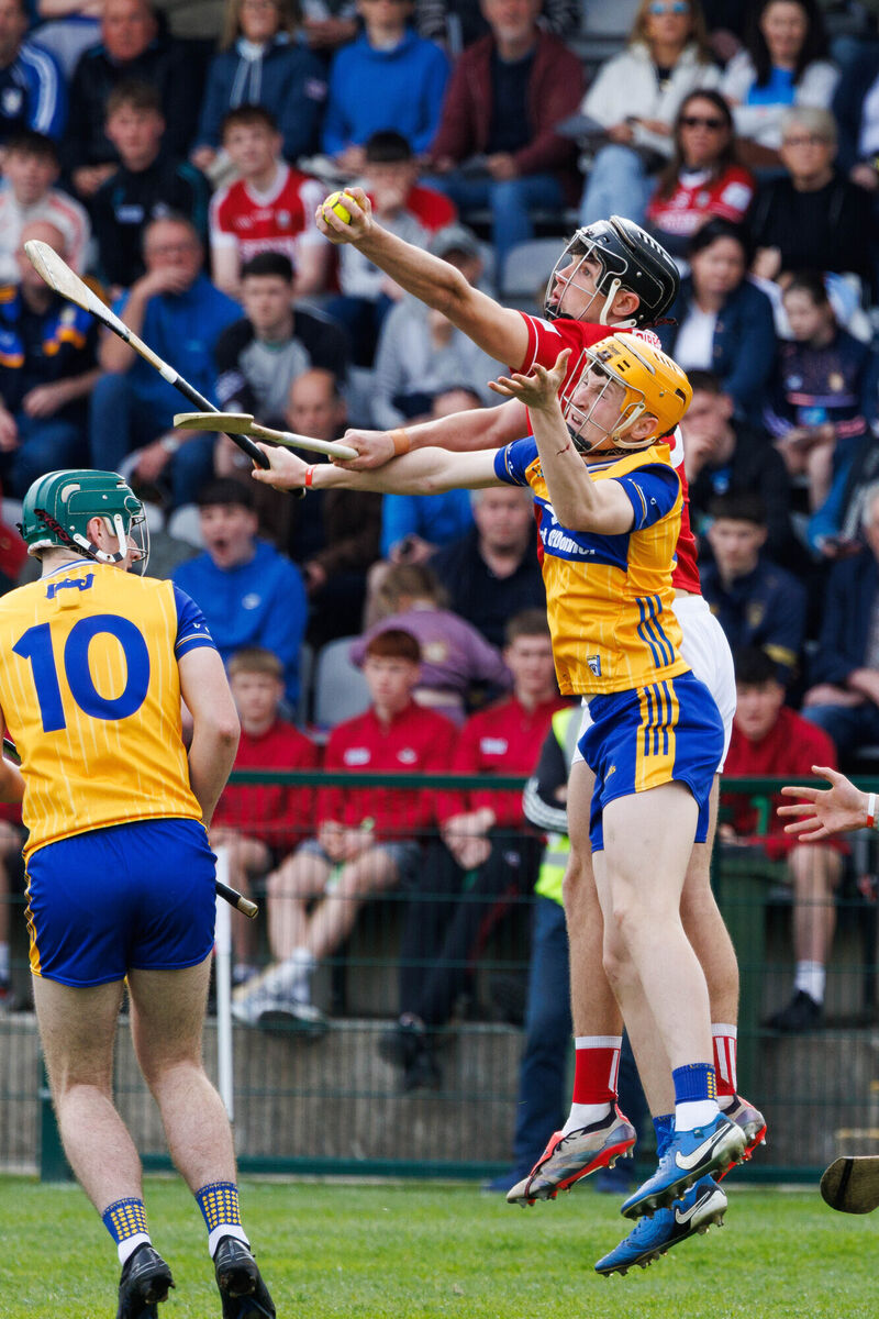 MY BALL: Clare's Ian O'Brien and Cork's Michael Tadhg Brosnan in action. Picture: Eamon Ward MY BALL: Clare's Ian O'Brien and Cork's Michael Tadhg Brosnan in action. Picture: Eamon Ward