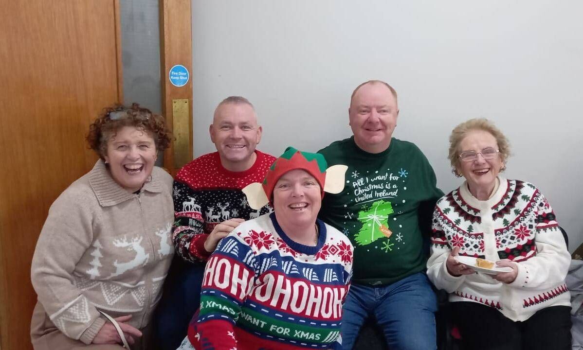 Valerie Evans, John Maher, Lisa Murphy, Mick Nugent and Mary Foley at Mayfield CDP's Christmas jumper day. Valerie Evans, John Maher, Lisa Murphy, Mick Nugent and Mary Foley at Mayfield CDP's Christmas jumper day.