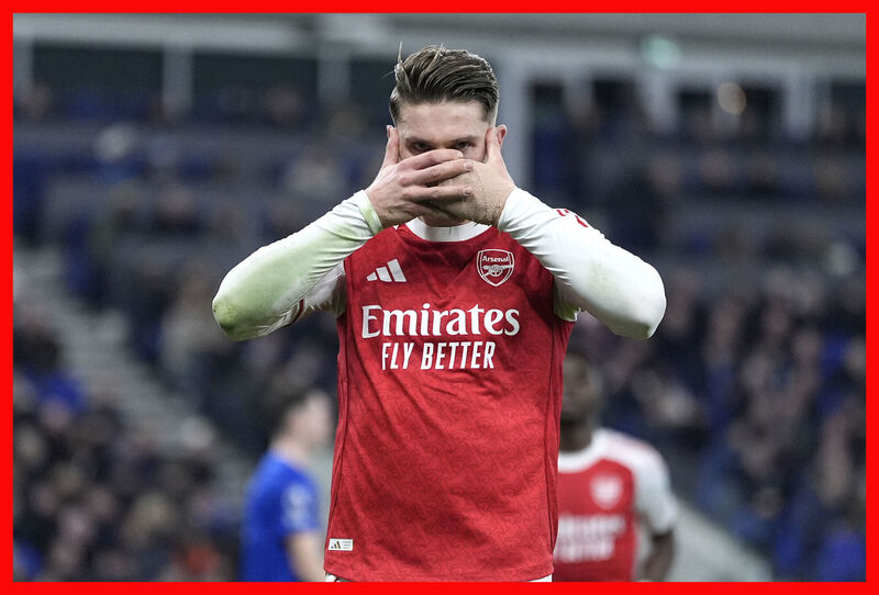 Arsenal's Viktor Gyokeres celebrates scoring their side's first goal of the game from the penalty spot during the Premier League match  against Evverton at the Hill Dickinson Stadium, Liverpool. Picture: Peter Byrne/PA Wire