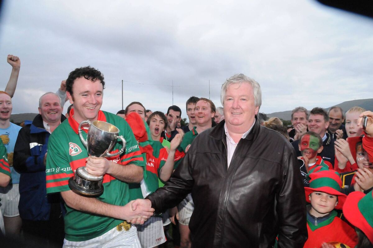Donal O'Sullivan, then the Beara chairperson, presenting the Cormac O'Sullivan Cup to his namesake, Glengarriff captain Donal O'Sullivan, in 2009. Donal O'Sullivan, then the Beara chairperson, presenting the Cormac O'Sullivan Cup to his namesake, Glengarriff captain Donal O'Sullivan, in 2009.