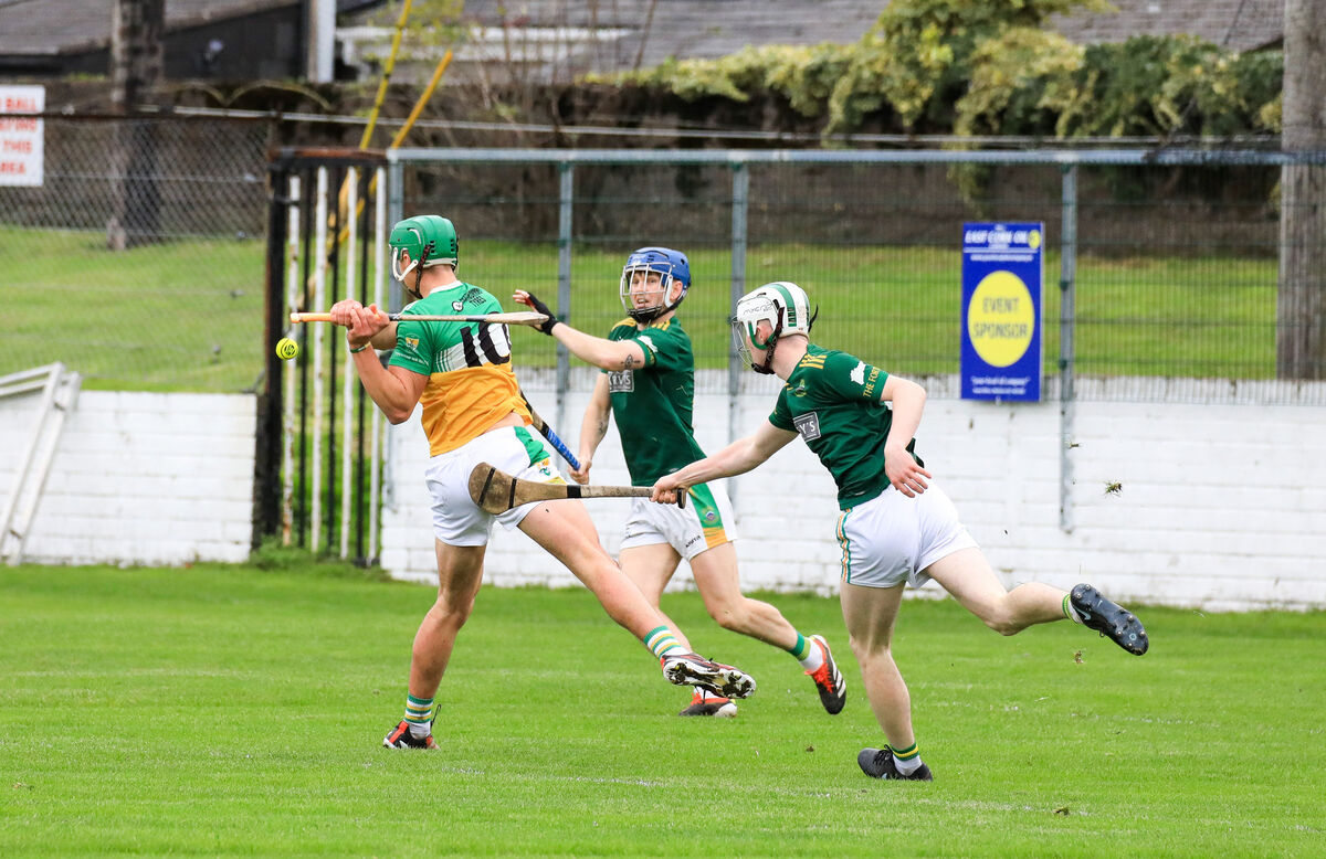 Bride Rovers Cillian Barry shoots to score a goal during the East Cork Oil Junior A hurling final between Bride Rovers and Cobh. Picture: David Creedon