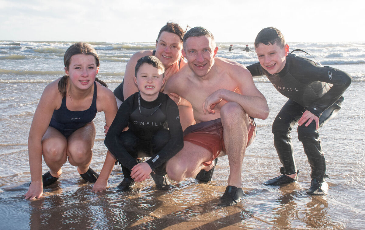 Paddy, Yvonne, Isla, Daithi and Oisin Ryan from Conna seen taking part in the annual Christmas day swim at Youghal. Picture: Howard Crowdy Paddy, Yvonne, Isla, Daithi and Oisin Ryan from Conna seen taking part in the annual Christmas day swim at Youghal. Picture: Howard Crowdy