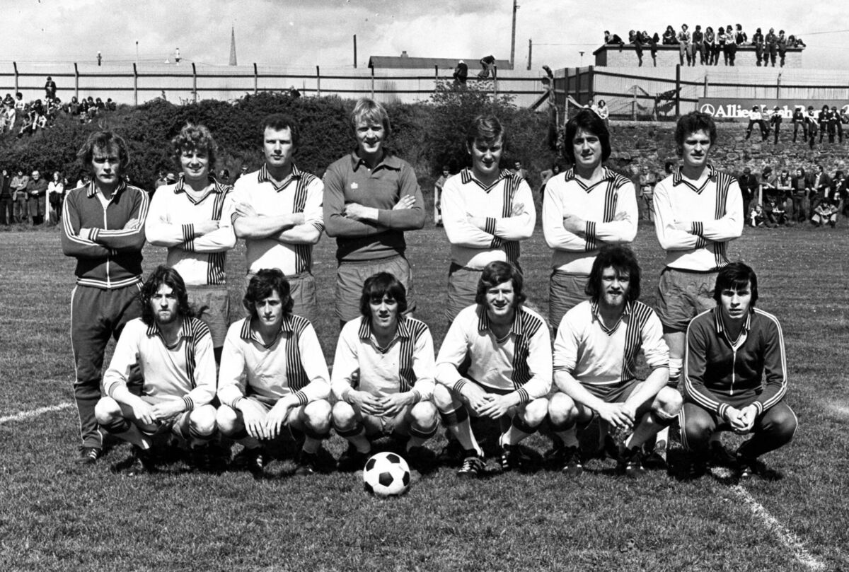 The last Cork Celtic team to contest a cup final, the 1977 Munster Senior Cup decider at Priory Park, Limerick. The home side won a cracking match 3-2. Bryan McSweeney is third from the left in the front row. The last Cork Celtic team to contest a cup final, the 1977 Munster Senior Cup decider at Priory Park, Limerick. The home side won a cracking match 3-2. Bryan McSweeney is third from the left in the front row.