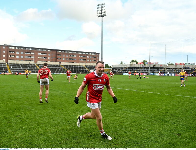 Brian Hurley of Cork celebrates after the GAA Football All-Ireland Senior Championship Round 3 match between Roscommon and Cork at Laois Hire O'Moore Park in Portlaoise, Laois. Picture: Daire Brennan/Sportsfile Brian Hurley of Cork celebrates after the GAA Football All-Ireland Senior Championship Round 3 match between Roscommon and Cork at Laois Hire O'Moore Park in Portlaoise, Laois. Picture: Daire Brennan/Sportsfile
