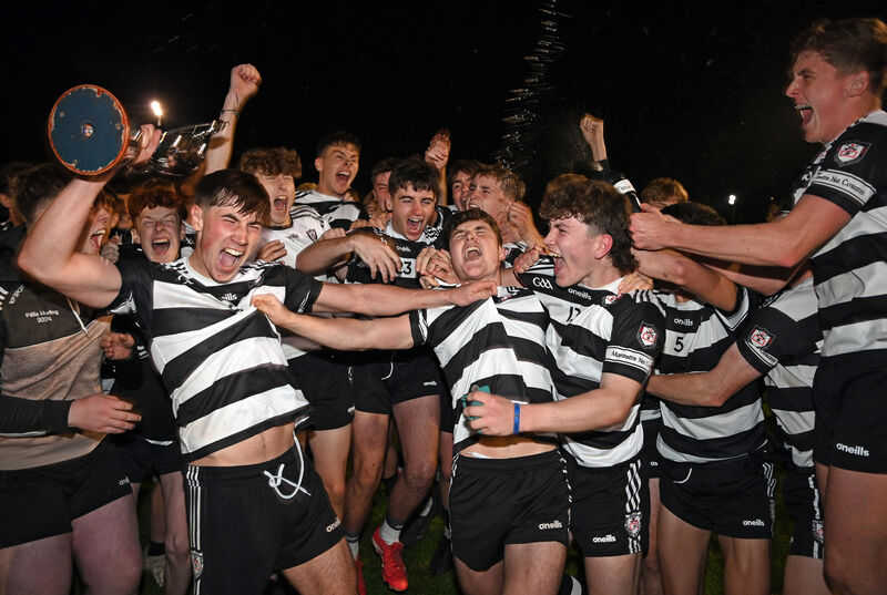Midleton captain Ciaran Kelly and players celebrate after defeating Ballincollig by one point in the Rebel Óg U16 Premier 1 FC final at Sallybrook. Picture: Eddie O'Hare Midleton captain Ciaran Kelly and players celebrate after defeating Ballincollig by one point in the Rebel Óg U16 Premier 1 FC final at Sallybrook. Picture: Eddie O'Hare