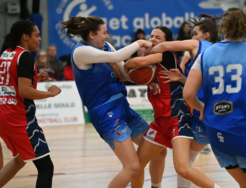 Gurranabraher Credit Union Brunell's Ava Walshe is swarmed by UCC Glanmire's Amy Dooley and Claire O'Sullivan during the Women's Super League at The Parochial Hall. Picture: Eddie O'Hare