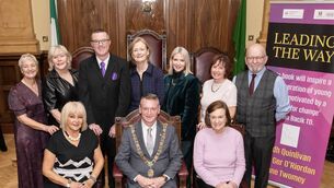 <p>Front row (left to right): - Deirdre Forde, Councillor Fergal Dennehy (Lord Mayor), Mary Shields. Back row (left to right): - Anne Twomey, Ann Doherty, Aodh Quinlivan, Deirdre Clune, Valerie O’Sullivan, Catherine Clancy, John Ger O’Riordan. Picture by Rob Lamb Photography.</p>