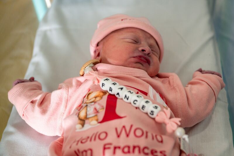 Baby Frances is pictured at Cork University Maternity Hospital after becoming the first baby born in Cork in 2026, arriving at 3.41am to mum Victoria Irwin and dad Cirroc O’Keeffe. Picture Chani Anderson Baby Frances is pictured at Cork University Maternity Hospital after becoming the first baby born in Cork in 2026, arriving at 3.41am to mum Victoria Irwin and dad Cirroc O’Keeffe. Picture Chani Anderson