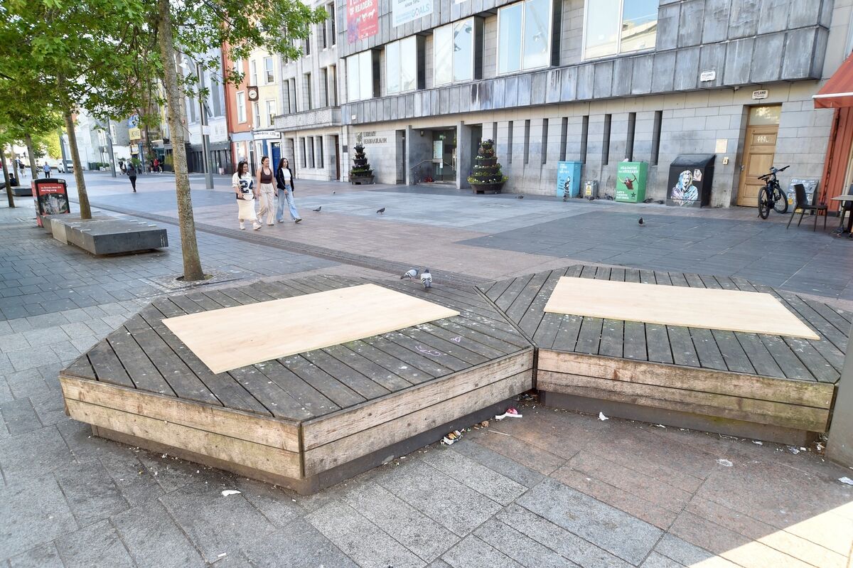Just stumps remain of the robot trees which were removed from Cork City. Picture: Larry Cummins.
