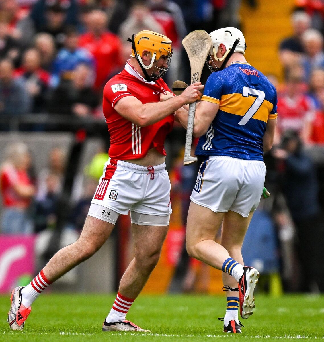 Declan Dalton of Cork and Bryan O'Mara of Tipperary tussle before throw in during the Munster GAA Hurling Senior Championship Round 2 match at SuperValu Páirc Uí Chaoimh. Picture: Brendan Moran/Sportsfile Declan Dalton of Cork and Bryan O'Mara of Tipperary tussle before throw in during the Munster GAA Hurling Senior Championship Round 2 match at SuperValu Páirc Uí Chaoimh. Picture: Brendan Moran/Sportsfile
