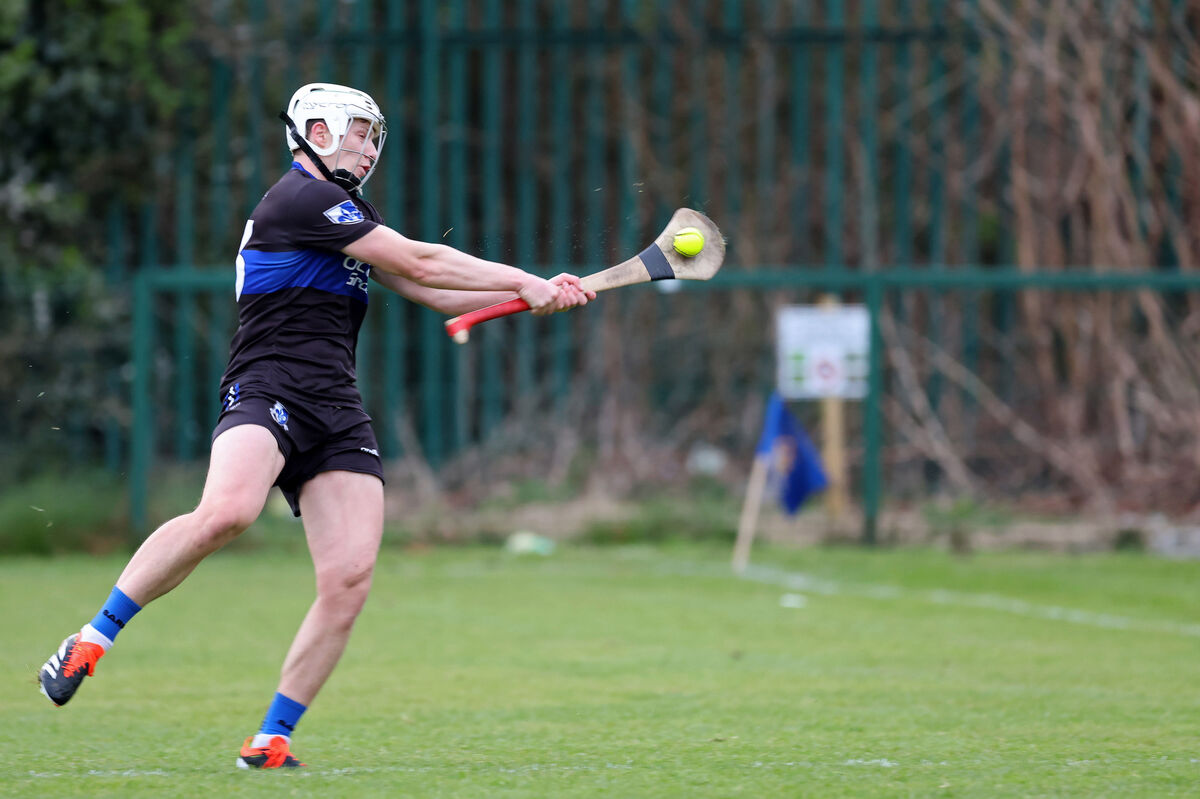 Colm McCarthy, Sarsfields, strikes the ball to score a first half goal against St Finbarr's during the RedFM Division 1 Hurling League in 2025. Picture: Jim Coughlan. Colm McCarthy, Sarsfields, strikes the ball to score a first half goal against St Finbarr's during the RedFM Division 1 Hurling League in 2025. Picture: Jim Coughlan.