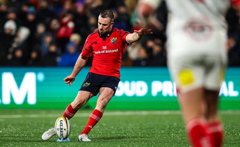 Ulster vs Munster: Munster’s JJ Hanranhan kicks a penalty Ulster vs Munster: Munster’s JJ Hanranhan kicks a penalty
