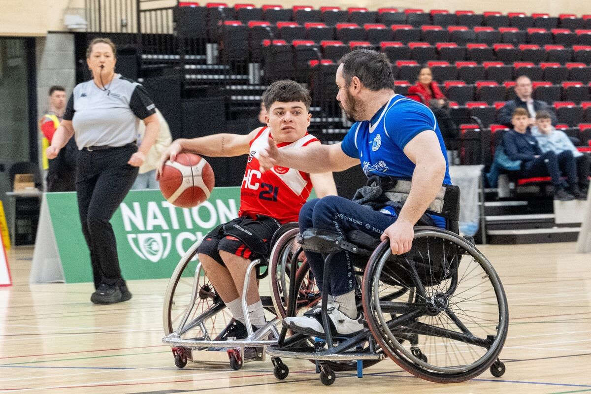 Rebel Wheelers’ Conor Coughlan shows determination on court during the IWA National Cup encounter with Clonaslee. Picture Chani Anderson