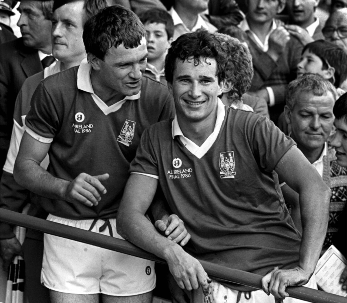 Jimmy Barry-Murphy and Tomás Mulcahy after the win over Galway in 1986. 