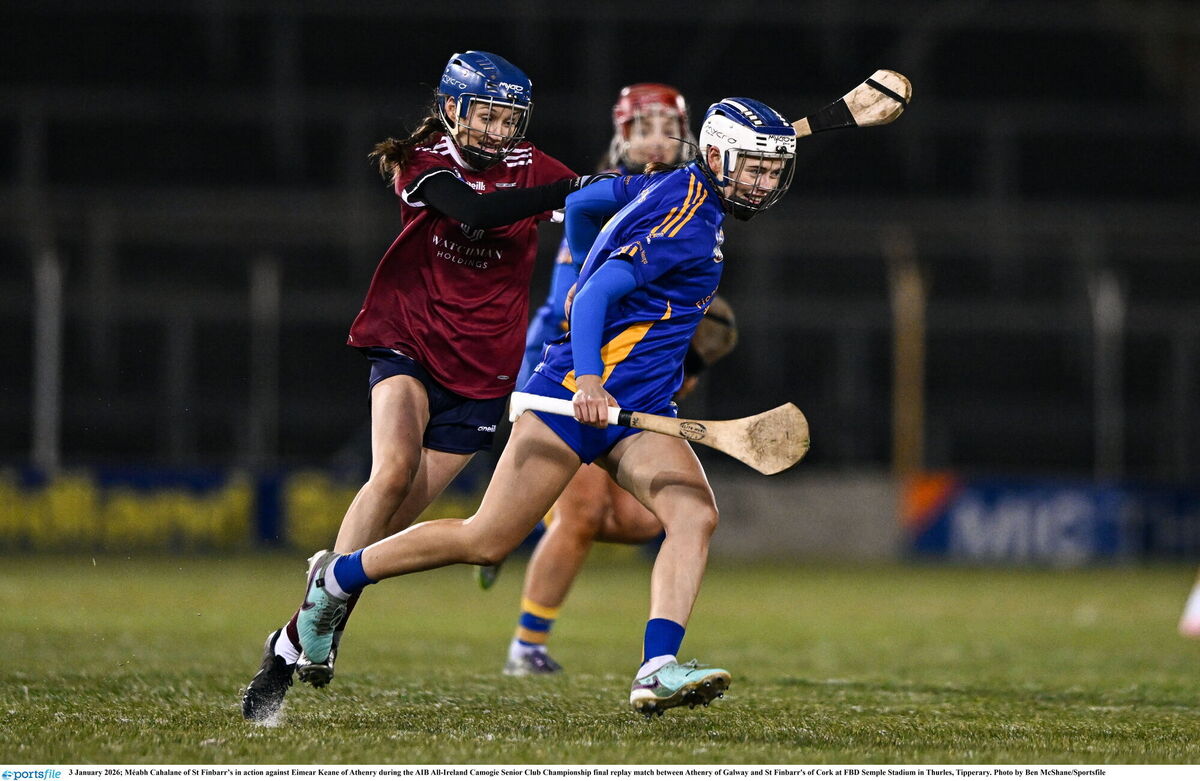 Méabh Cahalane of St Finbarr’s in action against Eimear Keane of Athenry during the AIB All-Ireland Camogie Senior Club Championship final replay match between Athenry of Galway and St Finbarr's of Cork at FBD Semple Stadium in Thurles, Tipperary. Photo by Ben McShane/Sportsfile