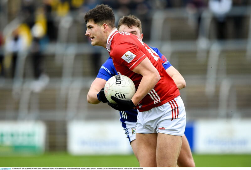 Seán McDonnell of Cork in action against Cian Madden of Cavan last year. Picture: Matt Browne/Sportsfile
