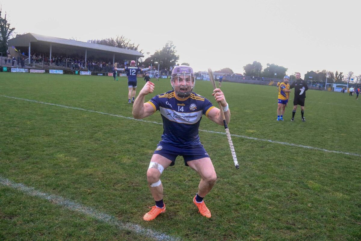 Easkey's four goal hero Andrew Kilcullen celebrates his side's win against Burt in Ballyshannon. Picture: Lauren Fitzgerald