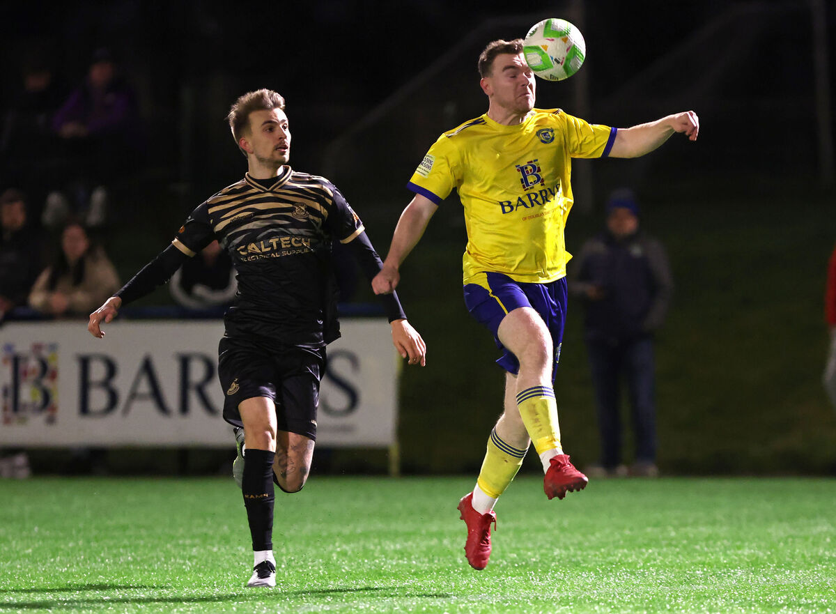  David Crotty, Douglas Hall, George Nunn, Cobh Ramblers.  Munster Senior Cup semi final, Douglas Hall V's Cobh Ramblers, at Moneygourney, Cork.