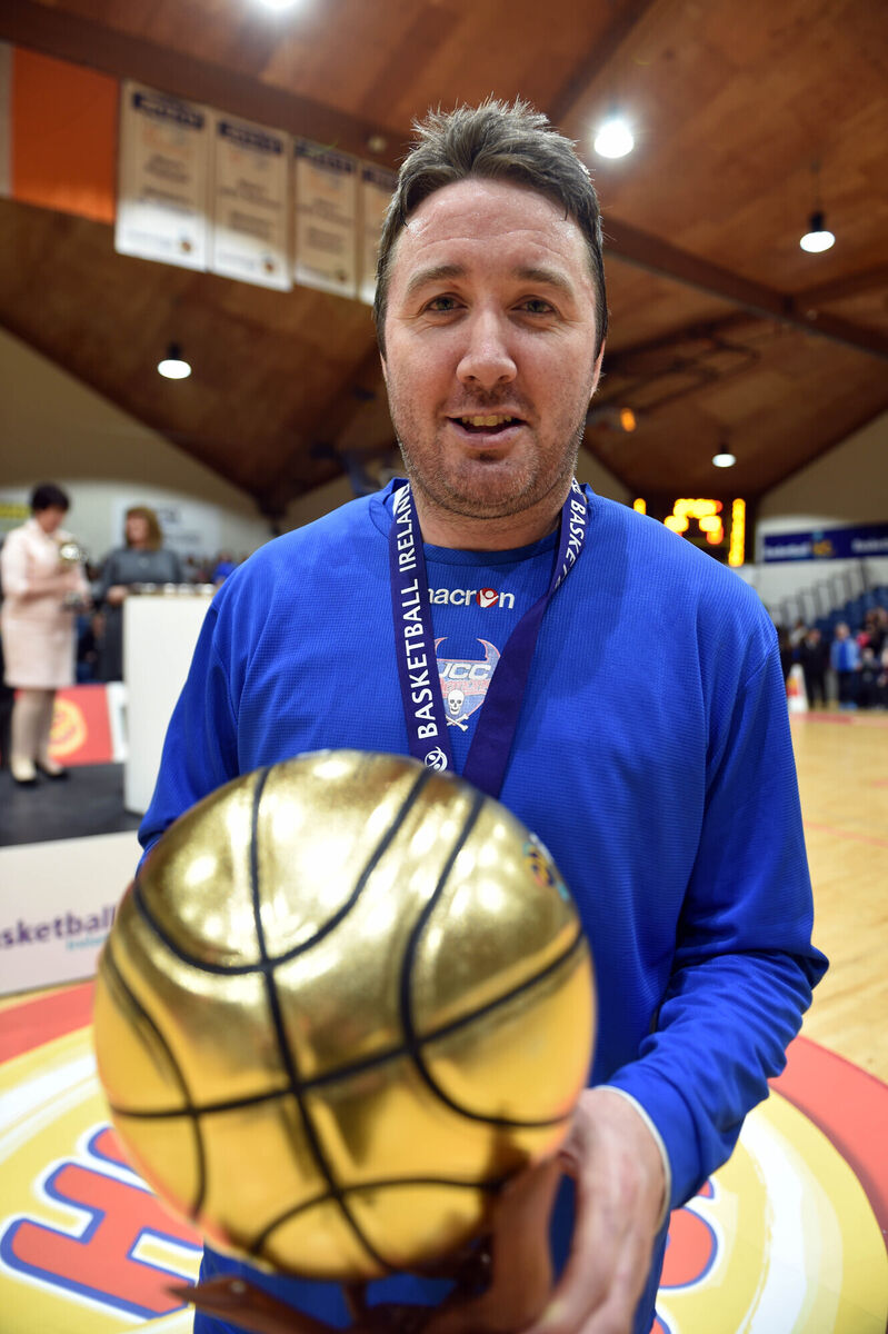Blue Demons Shane Coughlan MVP winner against UCD Marian during the Hula Hoops NICC cup final at the National Basketball Arena, Tallaght