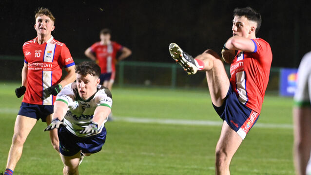 <p>MTU Cork's Jack Dillon shoots over a point from UL's Seán Morohan during the Sigerson Cup at MTU Cork. Picture: Eddie O'Hare</p>
