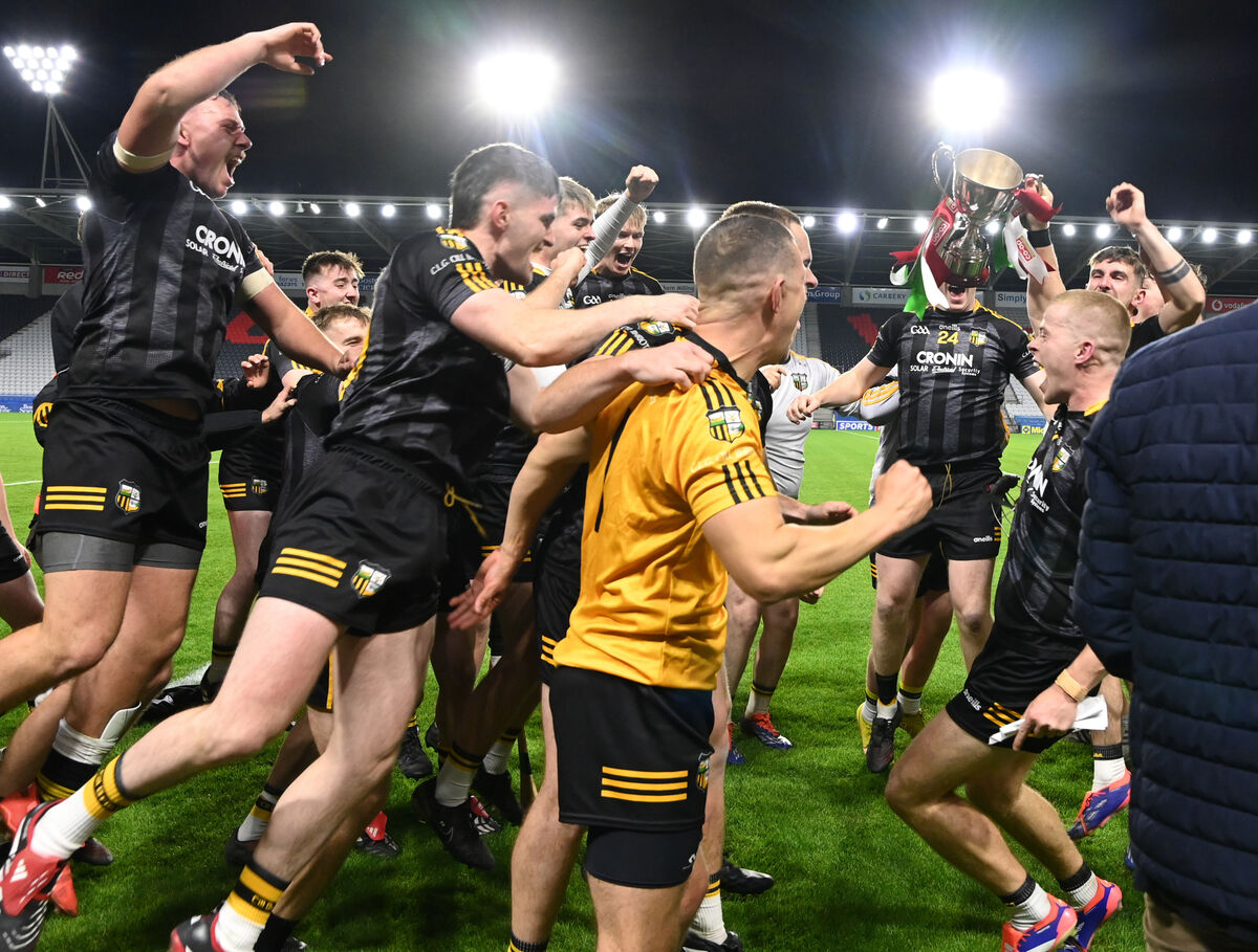  17th October 2025; Kilbrittain captain Philip Wall and players celebrate after defeating Glen Rovers in the C0-Op Superstores Cork Premier JHC final at SuperValu Páirc Uí Chaoimh . Picture; Eddie O'Hare
