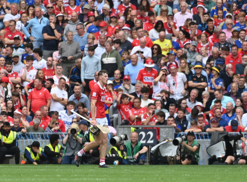 Cork's Eoin Downey walks off the field after being sent off in last year's All-Ireland SHC final against Tipperary at Croke Park. Picture: Eddie O'Hare Cork's Eoin Downey walks off the field after being sent off in last year's All-Ireland SHC final against Tipperary at Croke Park. Picture: Eddie O'Hare