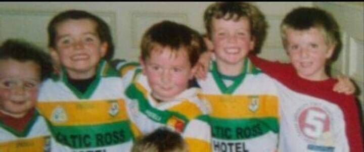 Current Carbery Rangers players James O'Riordan, Paul Hodnett, Ciarán Calnan, Darragh Calnan and former player Fintan Barrett after their side's IFC success in 2005.