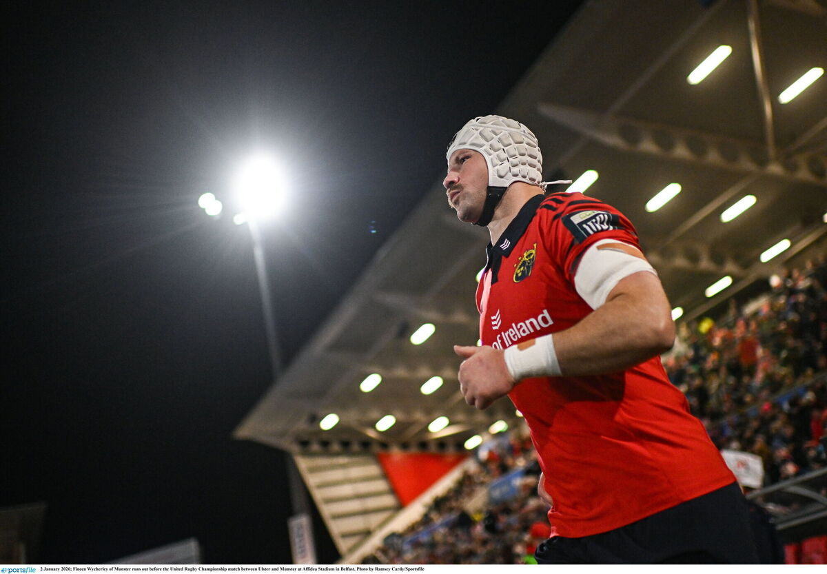 Fineen Wycherley of Munster runs out at Affidea Stadium in Belfast. Picture: Ramsey Cardy/Sportsfile Fineen Wycherley of Munster runs out at Affidea Stadium in Belfast. Picture: Ramsey Cardy/Sportsfile