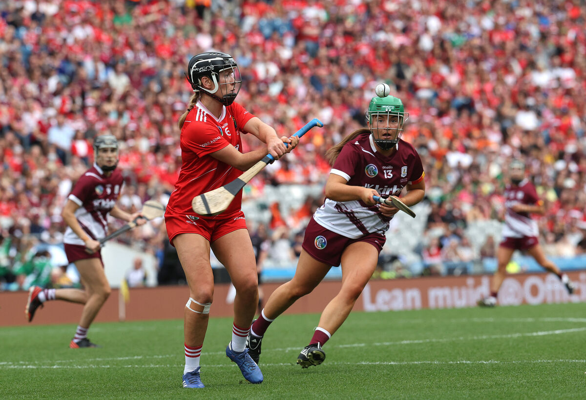 Laura Treacy clearing from Mairead Dillion of Galway during the Glen Dimplex All-Ireland final. Picture: INPHO/Bryan Keane Laura Treacy clearing from Mairead Dillion of Galway during the Glen Dimplex All-Ireland final. Picture: INPHO/Bryan Keane