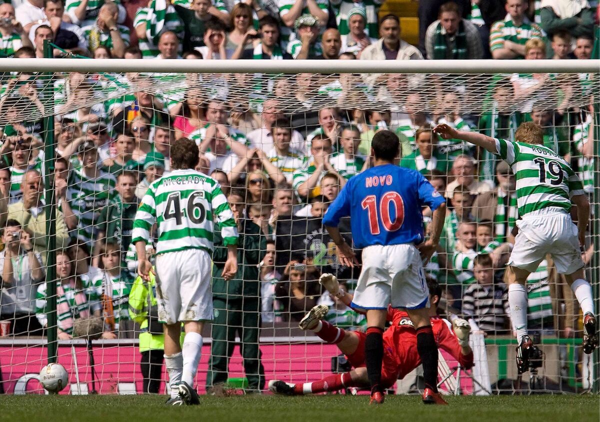 Celtic's Barry Robson scores from the penalty spot against Rangers in 2008. Picture: Chris Clark/PA Wire