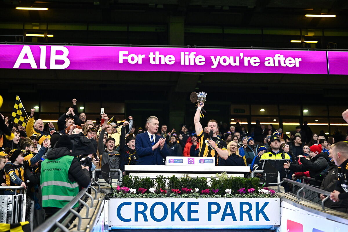 Kilbrittain captain Philip Wall lifts the cup. Picture: Piaras Ó Mídheach/Sportsfile