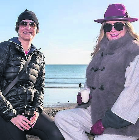 Marianne Hutchinson and Vicki Creber from Douglas relaxing at Fountainstown beach as they get some fresh air. 	Picture: David Creedon
                    