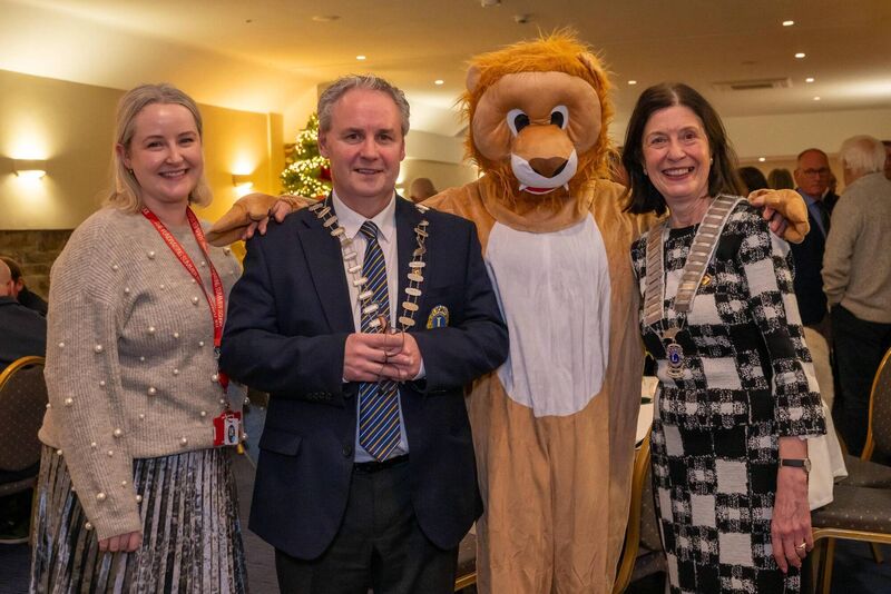 Clare Concannon of CUH Charity, Cormac Fitzgerald President Kinsale Lions, Kinsale Lions Mascot and District Governor of Lions Clubs Ireland Marian McGeevey.