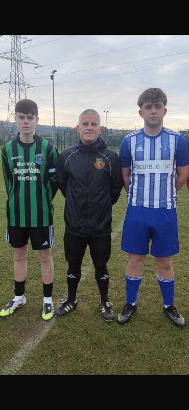 Youth Soccer: Mayfield United U19 captain Sam Crowley, referee Timmy Kelleher and Leeds captain Jamie O’Driscoll.