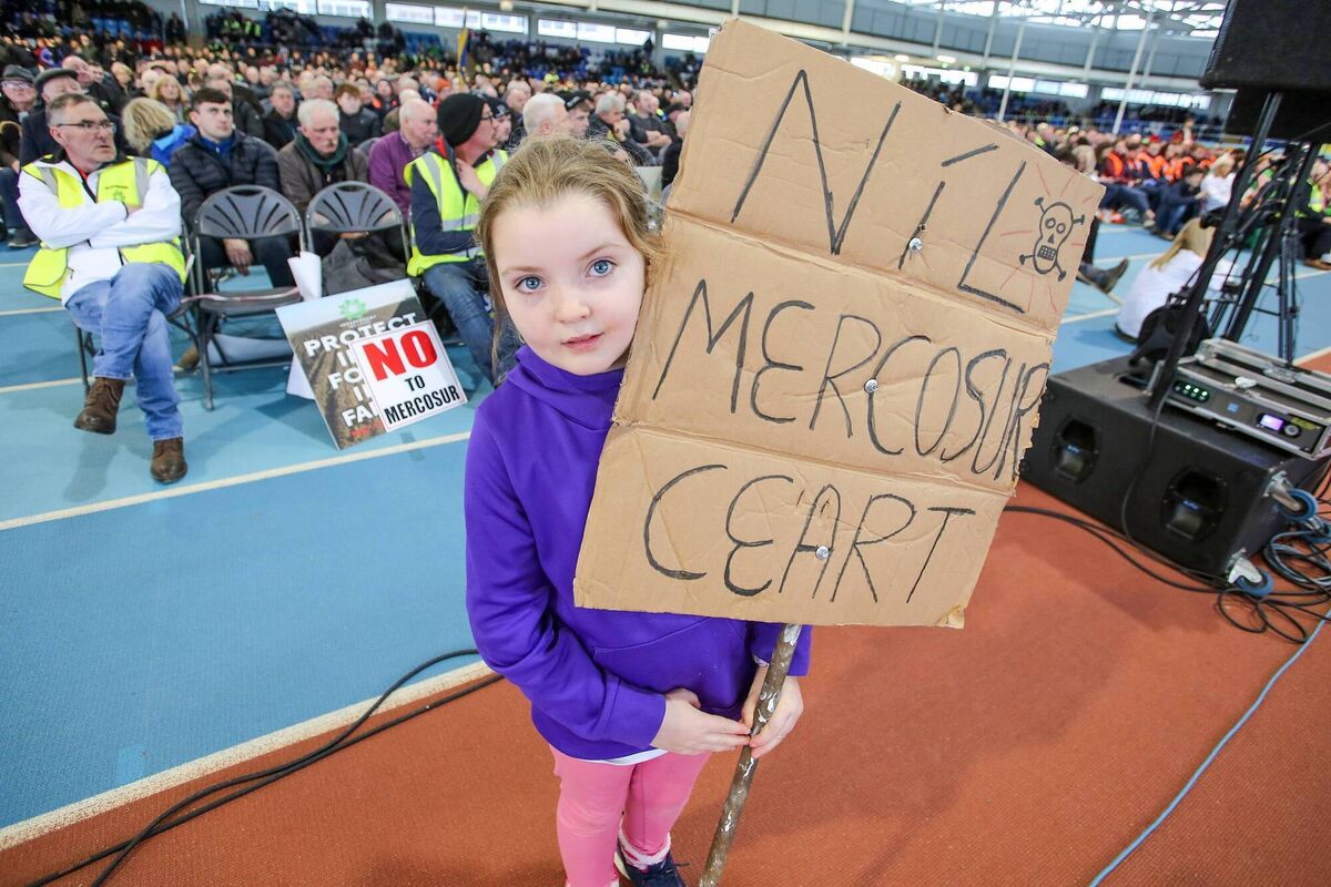 Brónagh Ní Cheallaigh from Four Roads with her message at the Mercosur rally at TUS Athlone last Saturday. 	Pic: Paul Molloy. 