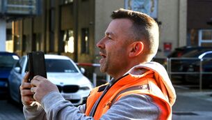 <p>Derek Blighe outside Cork District Court before his appearance today.  </p>