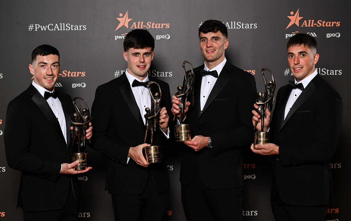 Darragh Fitzgibbon, second from left, with fellow PwC GAA/GPA All-Star winners Seán O’Donoghue, Brian Hayes and Ciarán Joyce at November's ceremony. Picture: Ramsey Cardy/Sportsfile