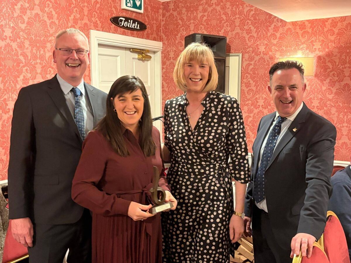 Aileen Sheehan, the first woman to win Ireland’s Young Farmer of the Year award, receiving her award as Blarney Person of the Month for October.