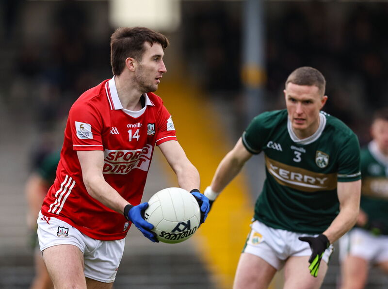 Chris Óg Jones of Cork in action against Jason Foley of Kerry. Picture: Michael P Ryan/Sportsfile