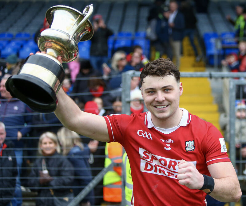 Cork’s Daniel O’Mahony with the McGrath Cup. Picture: INPHO