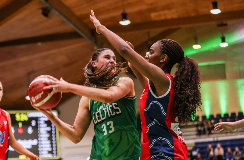 Limerick Celtics’ Meabh Purtill looks for a way past Francesca Kyamagero of Gurranabraher Credit Union Brunell. Picture: INPHO/Tom Maher Limerick Celtics’ Meabh Purtill looks for a way past Francesca Kyamagero of Gurranabraher Credit Union Brunell. Picture: INPHO/Tom Maher