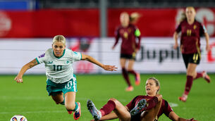 <p>Ireland's Denise O'Sullivan is fouled by Belgium's Ella Van Kerkhoven. Picture: INPHO/Ryan Byrne</p>