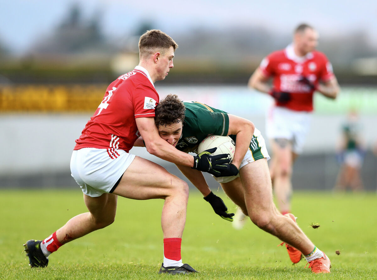 Kerry’s Tomas Kennedy and Cork’s Jacob O’Driscoll. Picture: ©INPHO